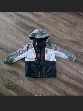 Kids 3-Color Hooded Winter Jacket - Gray/White/Navy